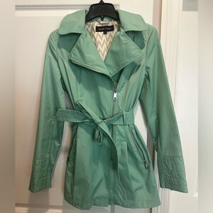 Black Rivet Mint Green Hooded Trench Coat